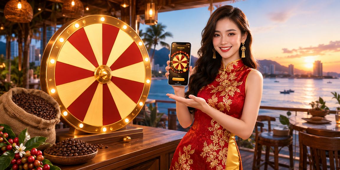 Người chơi tại Nha Trang kiểm tra mã voucher may mắn trên điện thoại bên ly cà phê